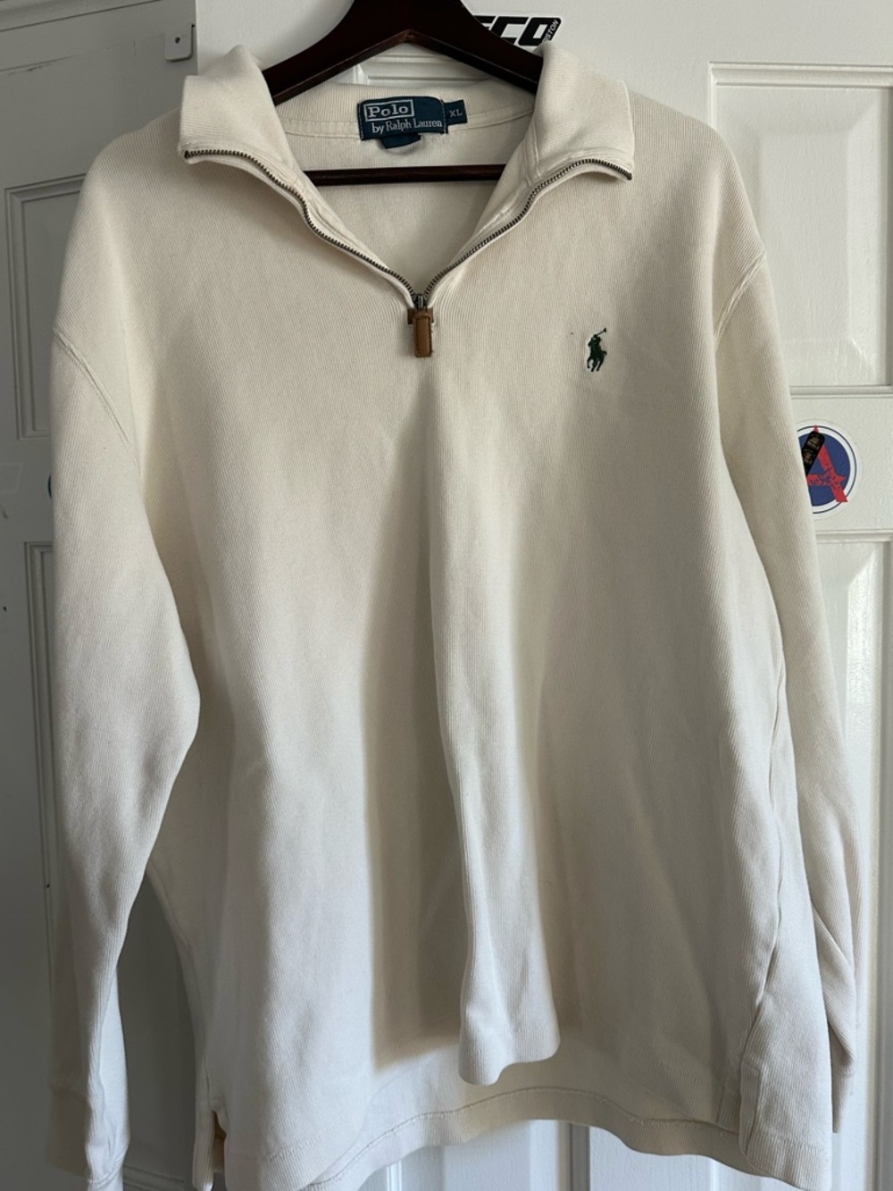 Ralph Lauren Cream Half-Zip Sweater with Green Pony